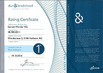 Samuel Werder AG a reçu de nouveau le certificat de Dun & Bradstreet